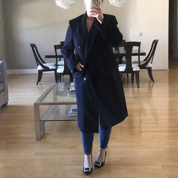 Long navy wool coat double breasted size 12/14 - Picture 8 of 8